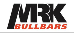 Logo has a white background with upper-case black and red text that say ‘MRK BULLBARS’